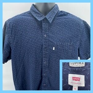 Levi's Supima Cotton‎ Men's XL Blue Geometric Print Short Sleeve Button Up Shirt